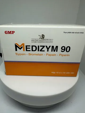 Viên uống Medizym 90 Hỗ trợ giảm các biểu hiện sưng, đau, phù nề do phản ứng viêm, do chấn thương - Hộp 100 viên nén 731720
