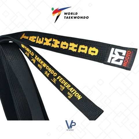 Đai Đen Taekwondo MOOTO World Taekwondo Federation - Thêu Cơ Bản Sắc Nét