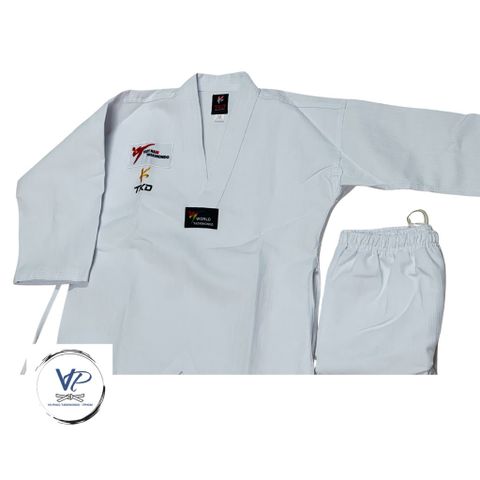 [ Tặng Kèm Đai Trắng ] Võ Phục Taekwondo Phong Trào dành cho người mới tập, vải sọc đẹp