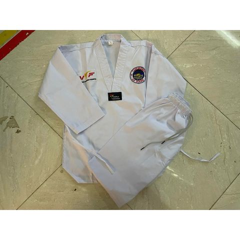 [ Tặng Kèm Đai Trắng ] Võ Phục Taekwondo Phong Trào Cổ Trắng Vải Kaki
