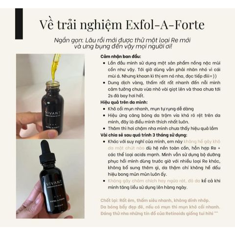 💗 Vivant Exfol A Forte Serum Tinh Chất Tẩy Da Chết AHA BHA, Giảm Mụn, Thâm Sạm, Làm Sáng Da, Chống Lão Hóa, Tái Tạo Da