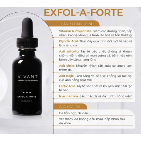 💗 Vivant Exfol A Forte Serum Tinh Chất Tẩy Da Chết AHA BHA, Giảm Mụn, Thâm Sạm, Làm Sáng Da, Chống Lão Hóa, Tái Tạo Da