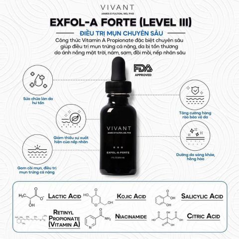 💗 Vivant Exfol A Forte Serum Tinh Chất Tẩy Da Chết AHA BHA, Giảm Mụn, Thâm Sạm, Làm Sáng Da, Chống Lão Hóa, Tái Tạo Da