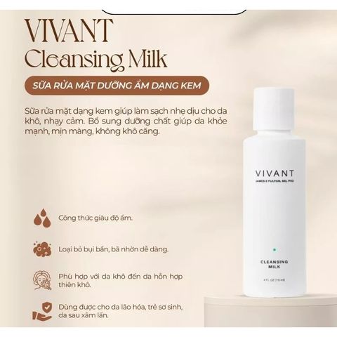 💗 Vivant Cleansing Milk Gentle Non Drying Cleanser Sữa Rửa Mặt Dưỡng Ẩm, Làm Dịu Da, Chống Oxy Hóa, Giảm Mụn