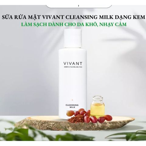 💗 Vivant Cleansing Milk Gentle Non Drying Cleanser Sữa Rửa Mặt Dưỡng Ẩm, Làm Dịu Da, Chống Oxy Hóa, Giảm Mụn