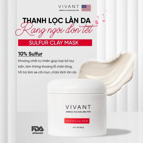 💗 Vivant Mặt Nạ Đất Sét Sulfur Clay Mask Giảm Mụn, Thải Độc Detox Da, Làm Sạch Sâu, Giảm Dầu Nhờn, Tái Tạo Da