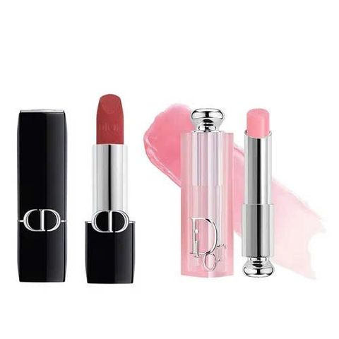 Set Son Dior Rouge Dior Couture Velvet Finish 720 Đỏ Hồng Đất + Addict Lip Glow Balm 001 Hồng Nhạt - Bộ Dưỡng Môi Chính Hãng tuyệt đẹp 732094