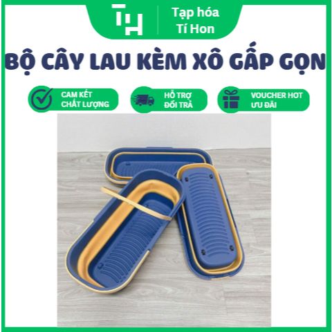 Bộ Cây Lau Kèm Xô Gấp Gọn Silicon Tặng Kèm 2 Bông Lau (TH247)