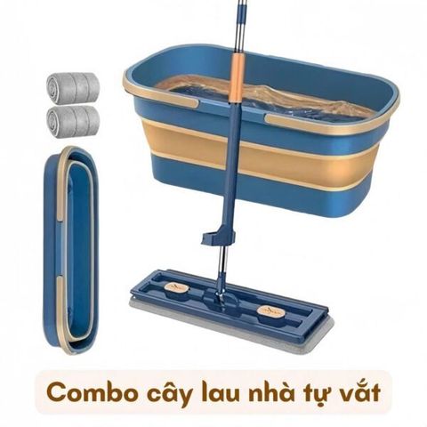 Bộ Cây Lau Kèm Xô Gấp Gọn Silicon Tặng Kèm 2 Bông Lau (TH247)