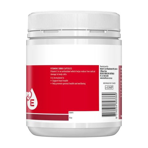 Vitamin E Healthy Care 500IU - Hỗ trợ tim mạch khỏe mạnh làm đẹp da mượt tóc và làm chậm quá trình lão hóa - 200 viên