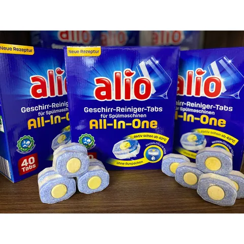 Viên bột rửa bát Alio - Power Force - Tẩy sạch ít mùi - Muối và Nước làm bóng - Nội địa Đức  - ImP
