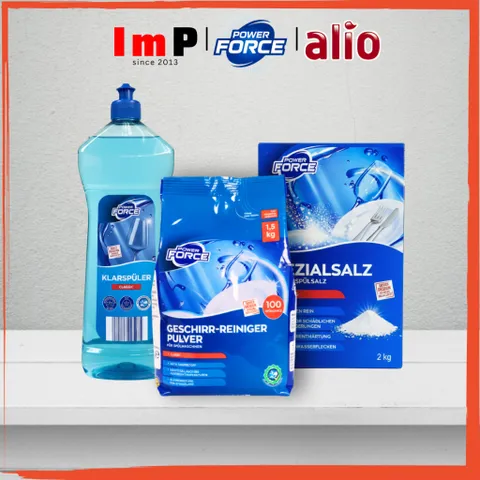 Combo Bột rửa + Muối làm mềm + Nước làm bóng ALIO (POWER FORCE) dành cho máy rửa chén bát - ImP
