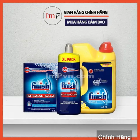 Combo rửa bát Finish Bột 2.5kg, Muối 1.2kg, Nước làm bóng 750ml  - ImP