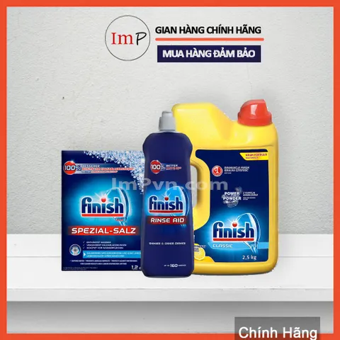 Combo rửa bát Finish Bột 2.5kg, Muối 1.2kg, Nước làm bóng 800ml  - ImP