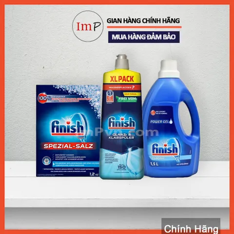 Combo Gel rửa bát Finish Classic 1500ml, Muối 1.2kg, Nước làm bóng 1150ml (hoặc 750ml)  - ImP