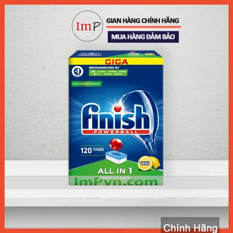 Combo Viên rửa bát Finish Hộp All in one 120 viên, Muối 1.5kg, Nước làm bóng 1150ml  - ImP