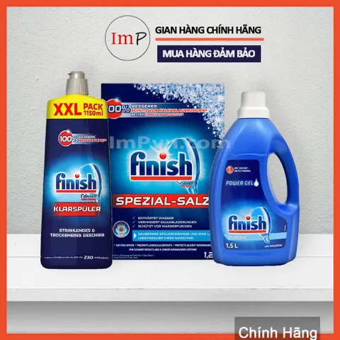 Combo Gel rửa bát Finish Classic 1500ml, Muối 1.2kg, Nước làm bóng 1150ml (hoặc 750ml)  - ImP