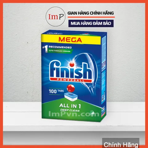 Combo Viên rửa bát Finish Hộp All in one (120 viên hoặc 90 viên), Muối 1.5kg, Nước làm bóng 800ml  - ImP
