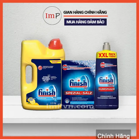 Combo Bột rửa bát Finish 2.5kg, Muối 1.2kg, Nước làm bóng 1150ml (hoặc 750ml)  - ImP