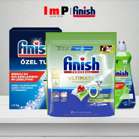 Combo Viên rửa bát Finish Eco 0%, nước làm bóng Finish Eco 0% và muối rửa bát Finish (Bộ viên rửa bát hữu cơ)