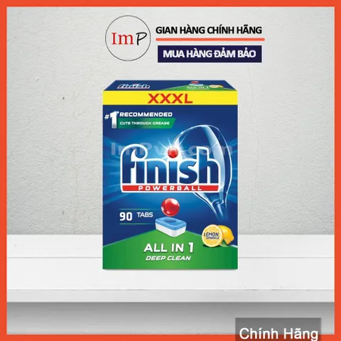 Combo rửa bát Finish Hộp All in one (120 viên hoặc 90 viên), Muối 1.2kg, Nước làm bóng 750ml  - ImP