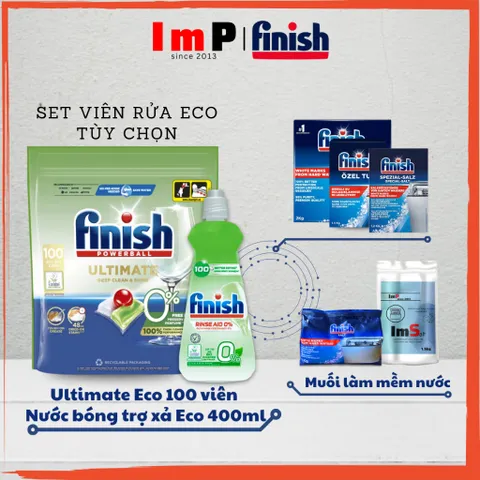 Viên rửa bát Finish Ultimate All in one Eco 0% - Set viên rửa Finish Eco Ultimate - Nước trợ xả Eco Sinh học - ImP