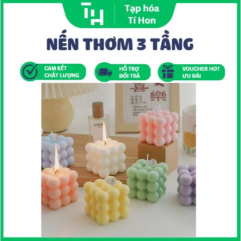 Nến Thơm 3 tầng Để Bàn Trang Trí Phòng Ngủ Hình Khối Lập Phương (Màu ngẫu nhiên) (TH268)