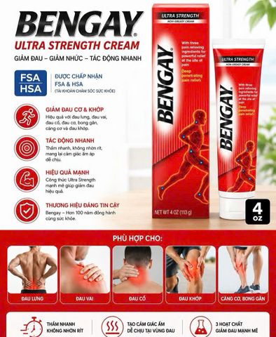 Bengay Ultra Strength Cream 113g – Kem Xoa Giảm Đau Cơ Khớp Của Mỹ