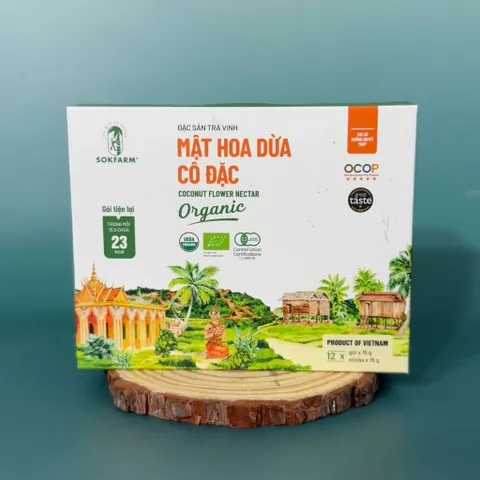 Mật hoa dừa cô đặc organic Sokfarm (hộp 15g x 12 gói) - Coconut flowers nectar - hàng Việt.