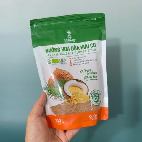 Đường hoa dừa hữu cơ Sokfarm 300g - Organic Coconut Flower Sugar - hàng Việt.