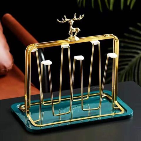 Khay úp cốc hình chữ nhật tuần lộc mạ vàng sang trọng (TH275)