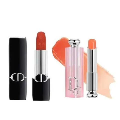 Set Son Dior Rouge Dior Couture Velvet Finish 840 Rayonnante Đỏ Cam Đất + Addict Lip Glow Balm 004 Coral Cam San Hô - Chính Hãng, Trang Điểm Quyến Rũ 732774