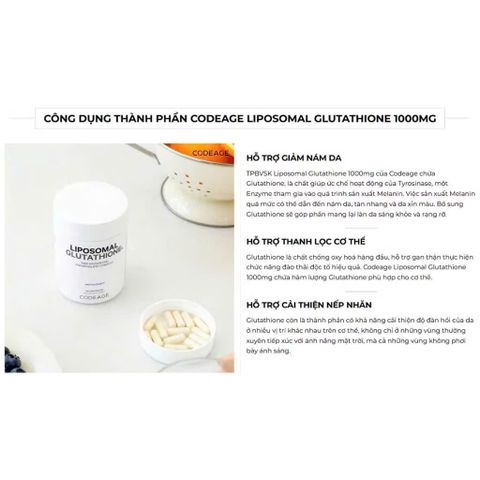 (Mỹ) Codeage Liposomal Glutathione Viên Uống Hỗ Trợ Trắng Da Thải Độc Gan Nhập Khẩu Chính Hãng