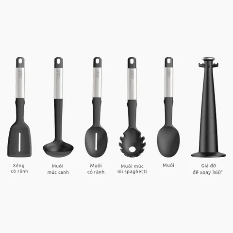 Bộ 5 dụng cụ nấu ăn silicone đế xoay 360° Joseph Joseph Elevate (Steel) 10567 733019
