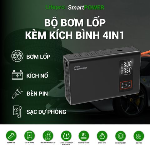 Máy bơm lốp ô tô kèm kích bình đa năng Lifepro SmartPOWER