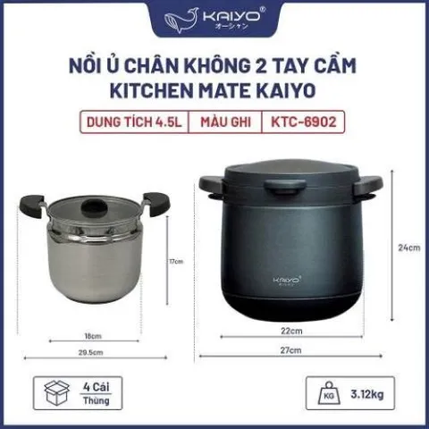 Nồi ủ chân không 2 tay cầm Kitchen Mate Kaiyo KTC-6902, dung tích 4,5L
