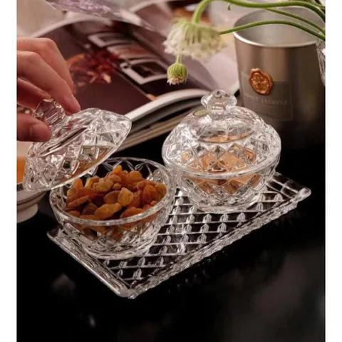 SET HŨ ĐỰNG ĐƯỜNG, BÁNH KẸO PHA LÊ 3 MÓN BOHEMIA CRYSTAL (1 đĩa + 2 thố)