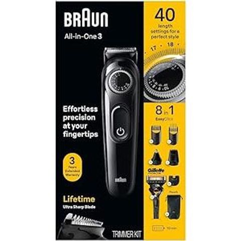 Tông Đơ Chuyên Cạo Tỉa Râu, Tóc, Lông Mũi, Tạo Kiểu Râu Braun 3470, 8-in-1