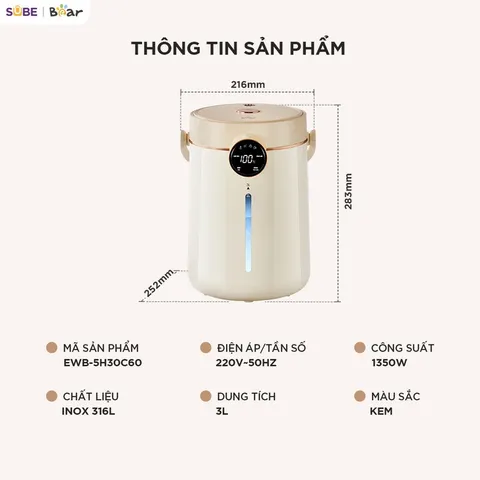 Bình thuỷ điện Bear 3L EWB-5H30C60