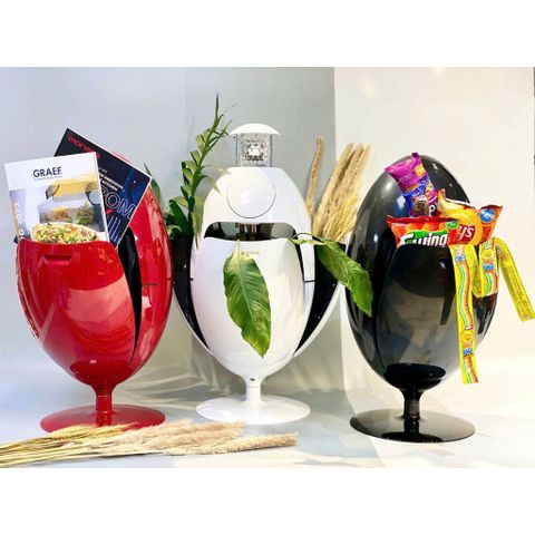 THÙNG ĐỰNG ĐỒ KIÊM DECOR 3 NGĂN XOAY 360 ĐỘ HÌNH QUẢ TRỨNG