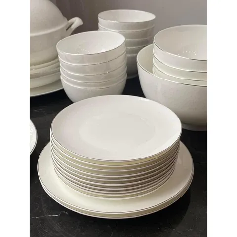 Set bát sứ Imperial 50 món trắng viền mép bạc