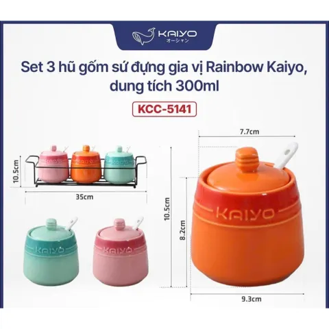 Set 3 hũ gia vị Rainbowl cao cấp - chính hãng Kaiyo 735291