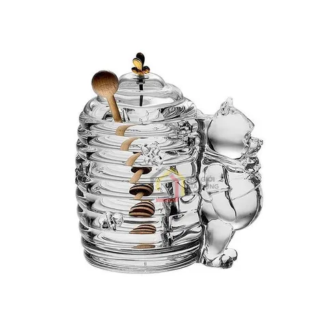 Hũ đựng mật ong kèm cây khuấy Crystal Bohemia 15cm
