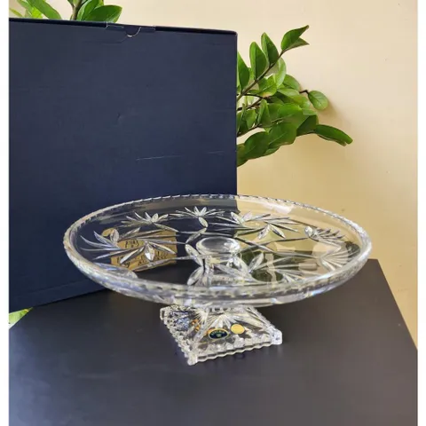 Chân bồng pha lê mài đựng bánh gato, bánh, trái, đồ ăn tráng miệng Bohemia Crystal 30cm