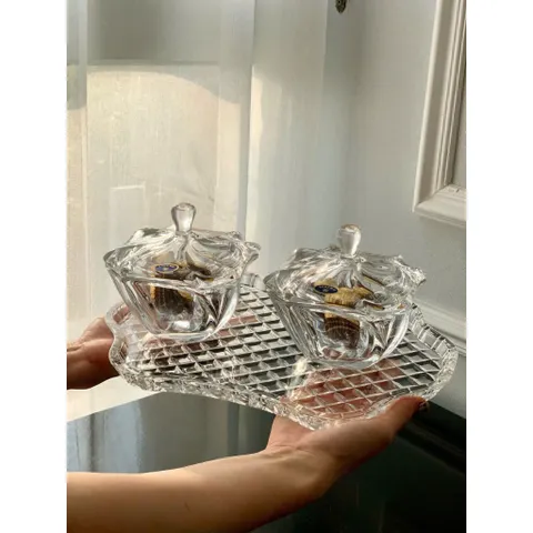 COMBO KHAY BOHEMIA DIAMOND + 3 THỐ MỨT CÓ NẮP BOHEMIA