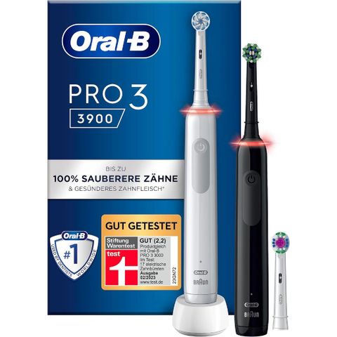 SET 2 BÀN CHẢI ĐÁNH RĂNG ORAL-B PRO 3 3900 MÀU TRẮNG ĐEN ( 3 ĐẦU BÀN CHẢI)