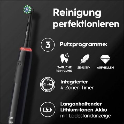 SET 2 BÀN CHẢI ĐÁNH RĂNG ORAL-B PRO 3 3900 MÀU ĐEN HỒNG ( 3 ĐẦU BÀN CHẢI)