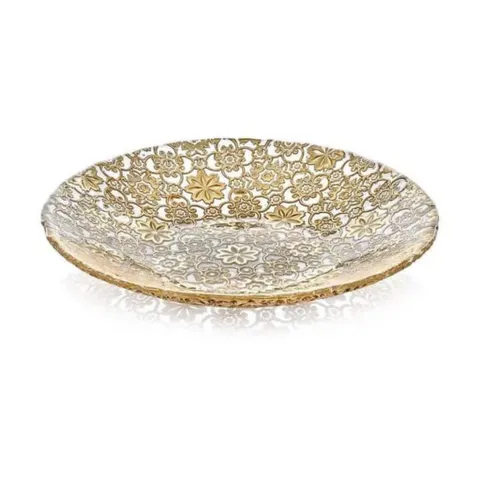 Đĩa sâu lòng Arabesque Centrepiece Gold Leaf IVV - họa tiết hoa vàng