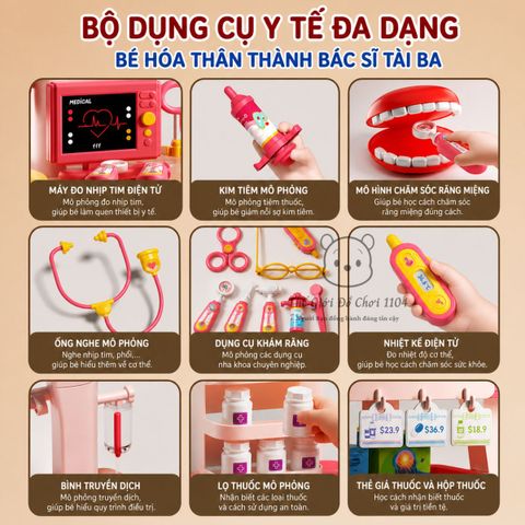 Bộ đồ chơi nhập vai bác sĩ vali kéo 16 chi tiết giúp bé nuôi dưỡng ước mơ làm bác sĩ tương lai