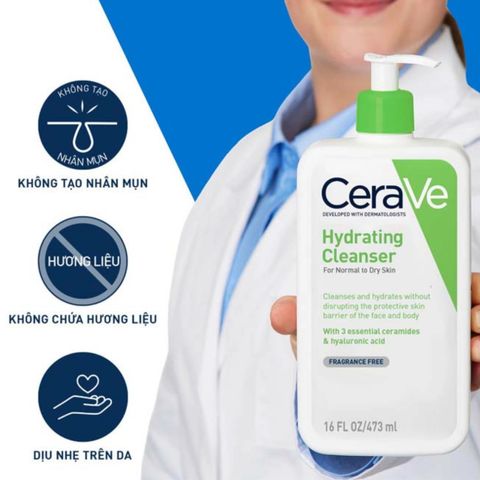 Sữa Rửa Mặt Cerave 473ML - Làm Sạch Sâu Cho Da Thường và Da Khô, Dưỡng Ẩm Tối Ưu với Hyaluronic Acid và Ceramide